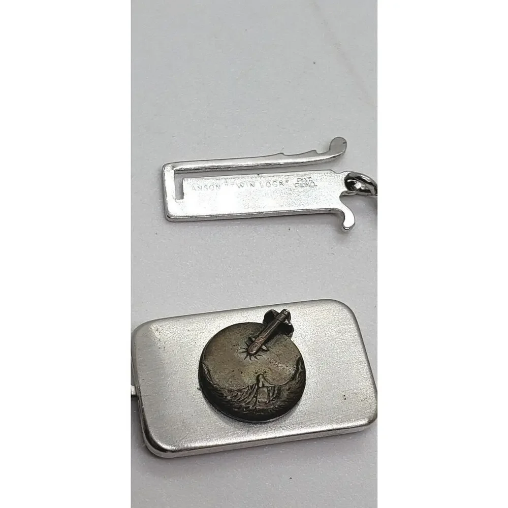 Vintage Keychain Moon Landing Space rocket 60s 70s Anson Twin lock Comical FOB